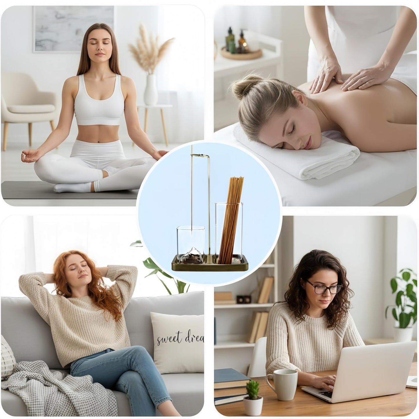 2 in 1 Incense Holder for Sticks, Anti-Ash Flying Burner with 40 Incense Sticks & Removable Glass Ash Catcher, Home Decor for Meditation Yoga Spa