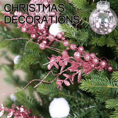 24 Pack Christmas Tree Decorations Picks and Sprays, Christmas Ornaments Artificial Glitter Berry Stems Branches Picks Twigs for Xmas Tree Vase Filler Home Holiday Decor (Pink-A)