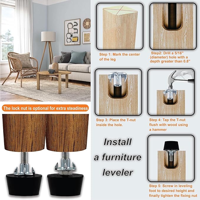 NEWBYTEK M6 Thread Furniture Feet Levelers, Floor Protection Feet Glides