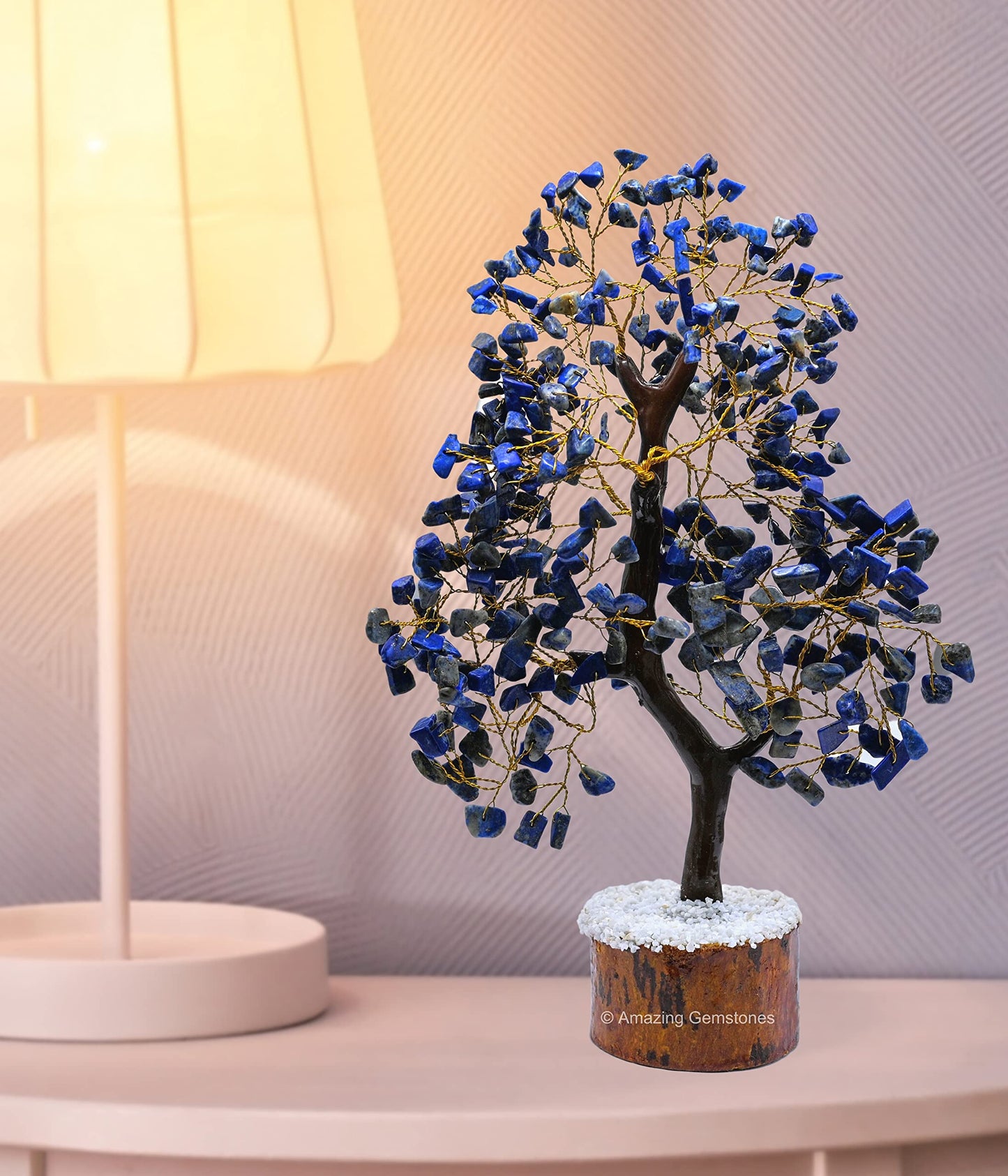 Amazing Gemstone Lapis Lazuli Natural Healing Crystal Bonsai Feng Shui Fortune Money Tree of Life for Home Office Decor, 10-12 Inch