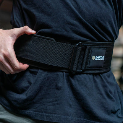 Battle Bunker Weightlifting Belt for Men and Women – Self-Locking Lifting Belt with 4” Core Support for Squats, Deadlifts, Olympic Lifting & CrossFit – Adjustable Gym Belt for Strength Training