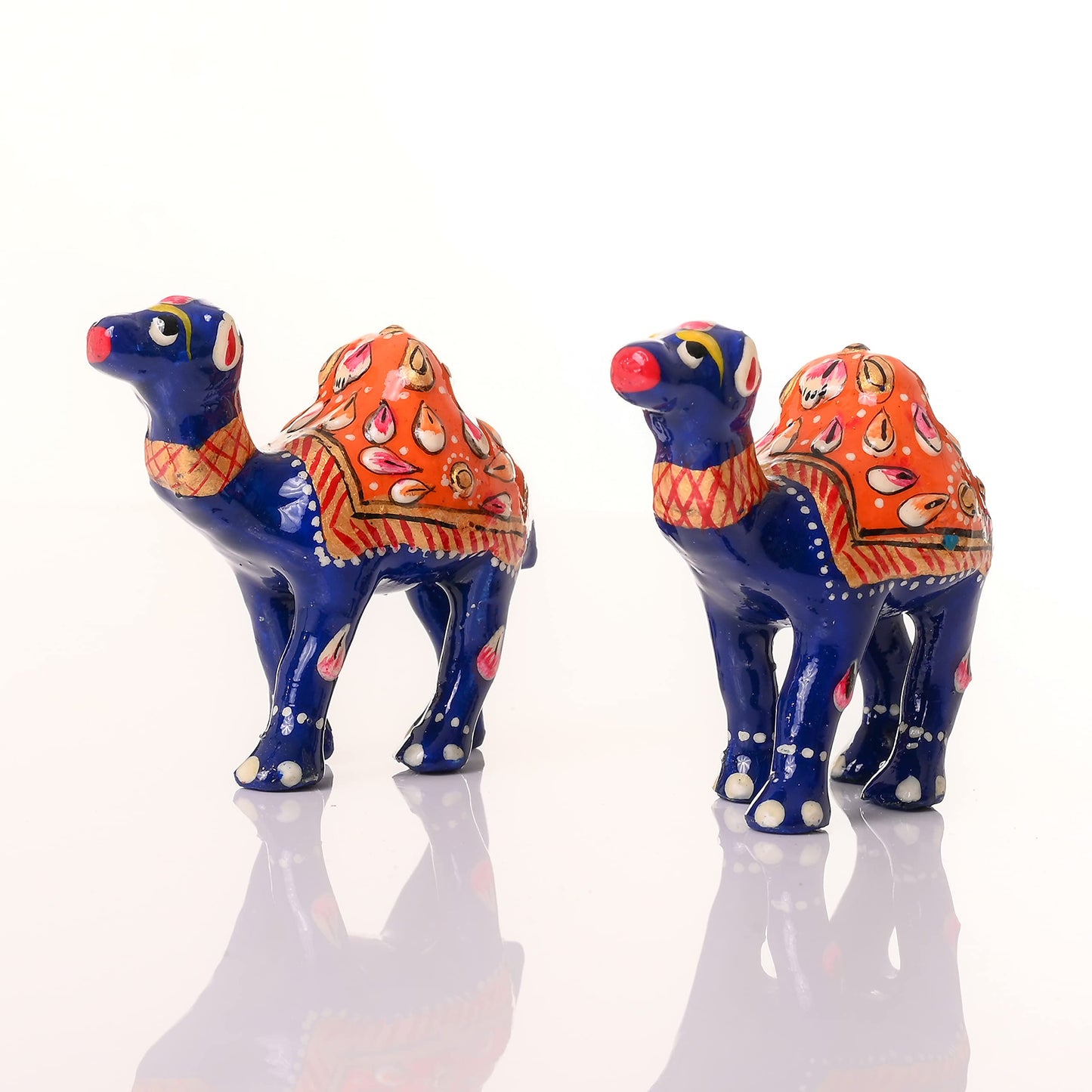 Tarini Gallery Minakari Traditional Indian Rajasthani Décor Hand Painted Statue Sculpture Figurine Festive Decoration Showpiece for Table Home Office and Gifting (Blue Camel Set of 2)