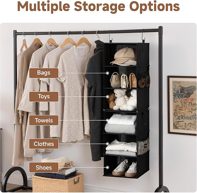 StorageWorks Hanging Closet Organizer 6-Shelf, Separable Two 3 Shelf Closet
