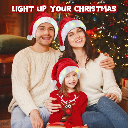 tgosomt Santa Hat, Light up Christmas Hats, Santa Hat with LED Lights for Adults & kids Christmas Gifts