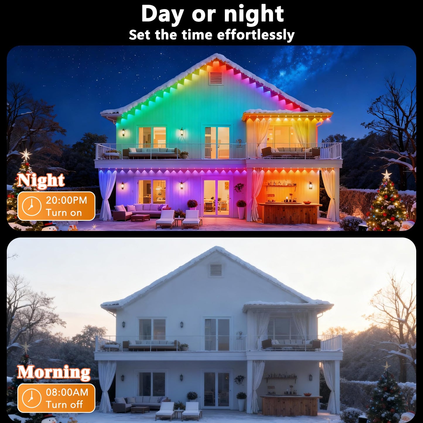 Permanent Outdoor Lights, 100ft with 60 RGB+IC LED Lights for House, 75 Scene Modes, IP68 Waterproof Eave lights Compatible with Alexa, Google Assistant for Halloween, Christmas, Outdoor Daily Decor