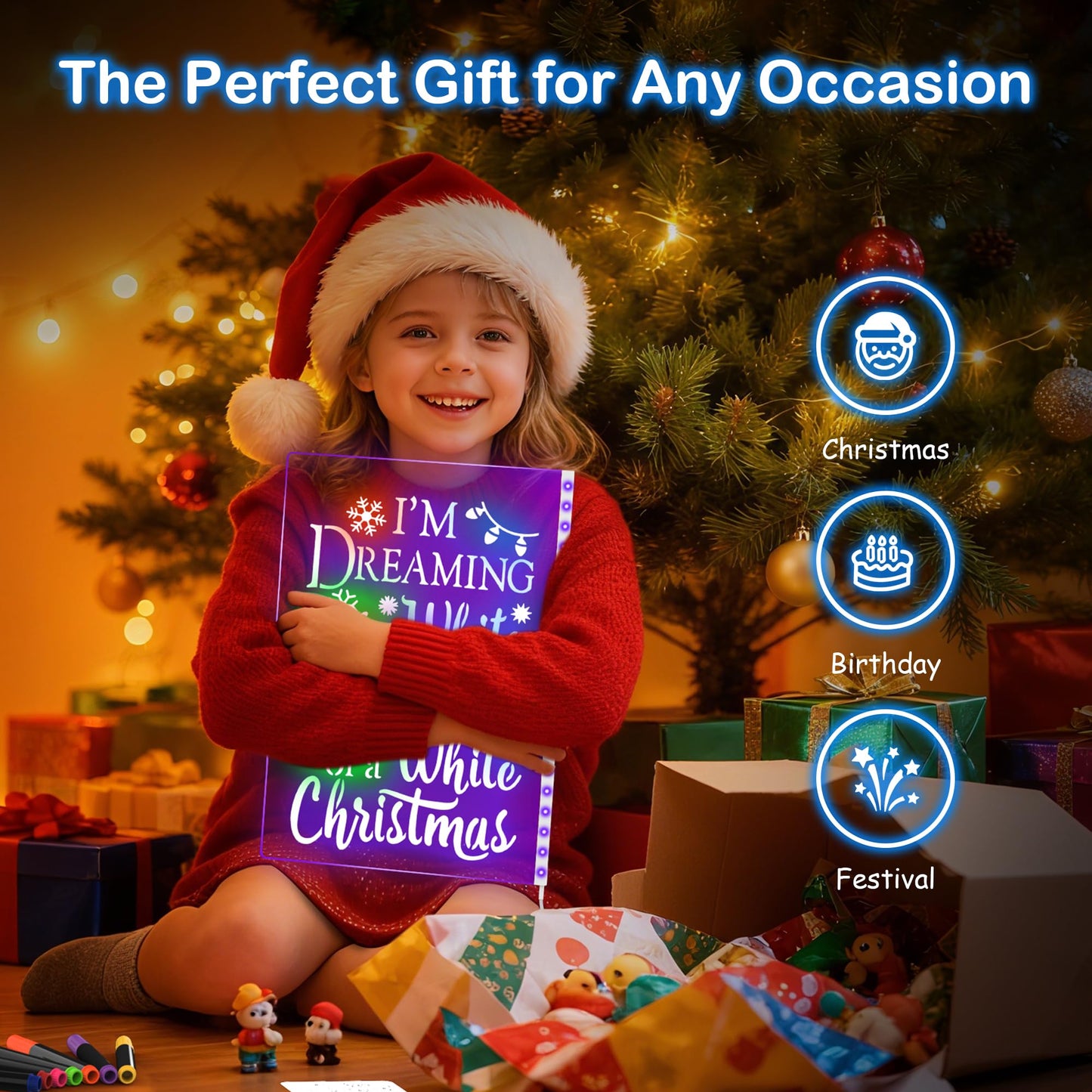 LumiBoard LED Drawing Board for Kids, 13.7"x10" Light Up Acrylic Dry Erase Led Note Board with Colors, Doodle Glow Board with Stand, Magic Drawing Tablet as Christmas & Birthday Gifts for Girls Boys
