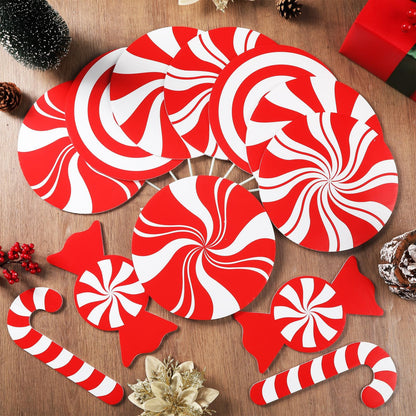12Pcs Large Peppermint Lollipop Candy Cane Christmas Tree Picks Red and White Candy Shaped Xmas Tree Toppers Ornaments Decorations for Wreath Vase Home Office Holiday Party Supplies