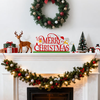 KHJCXS Metal Holiday Table Sign Decor, Decorations Tabletop Centerpiece for Home, Office, Shelf, Tiered Tray, Mantel, Indoor, Merry Christmas