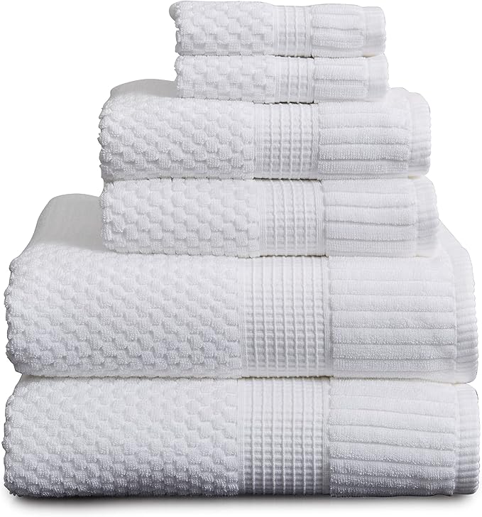 NY Loft 100% Cotton 6 Piece Bath Towel Set | White Towels | Oeko-TEX® Standard