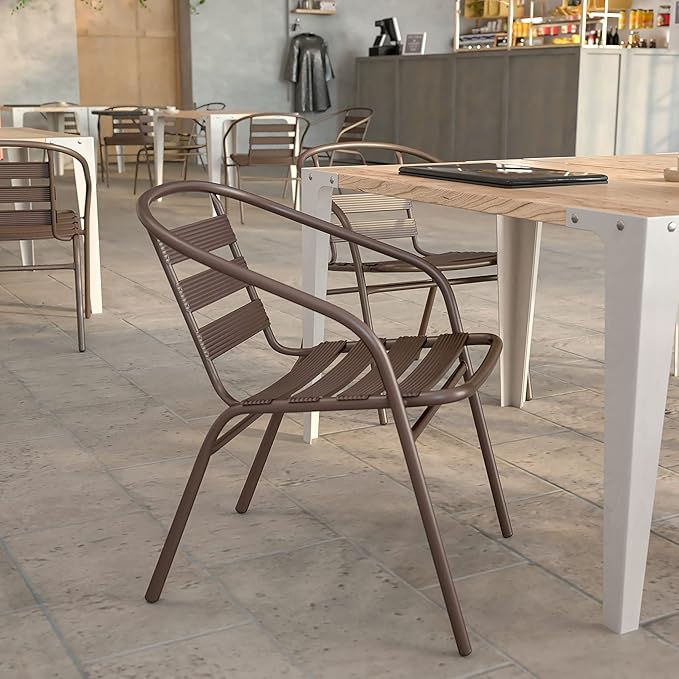 Flash Furniture Lila Bronze Metal Restaurant Stack Chair with Metal Slats