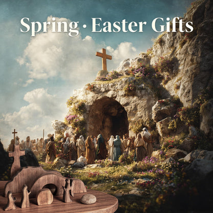 NEROSUN Empty Tomb Easter Scene and Cross Decoration, Wooden Jesus Resurrection Nativity Set, Religious Christian Tabletop Decor for Home Office Christian