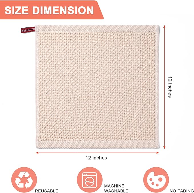 BOOMIBOO 8-Pack Kitchen Dish Cloths, 100% Cotton Waffle Weave, Ultra Soft