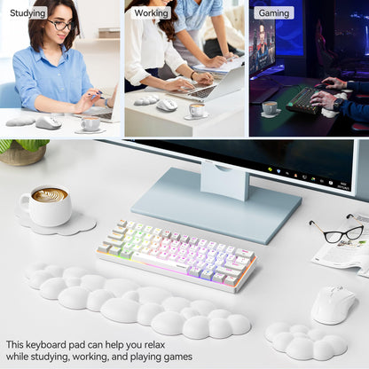 TECKNET Cloud Keyboard Wrist Rest Set, Cloud Wrist Rest with Non-Slip Base, PU Leather Wrist Pad for Keyboard with Ergonomic Memory Foam for Computer Laptop, Office, Gaming, White