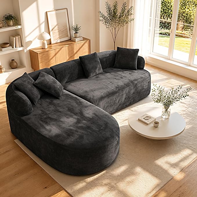 99" Curved Sectional Sofa with Chaise, Modern Boneless Couch with Deep Seat