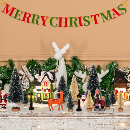 Gerrii 31 Pcs Christmas Village Figurines Decoration Set Lighted LED Christmas Village Houses with Figurines Snow Blanket Roll for Xmas Town Scene Desk Battery Operated Landscape Decor(Santa)