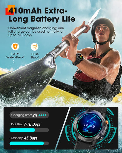 Smart Watches for Men, Bluetooth Call Military Smart Watch, Waterproof Fitness Tracker with Heart Rate/Blood Oxygen/Sleep Monitor/124 Sports Modes, Tactical Watch for Android Phones & iPhone (Black)