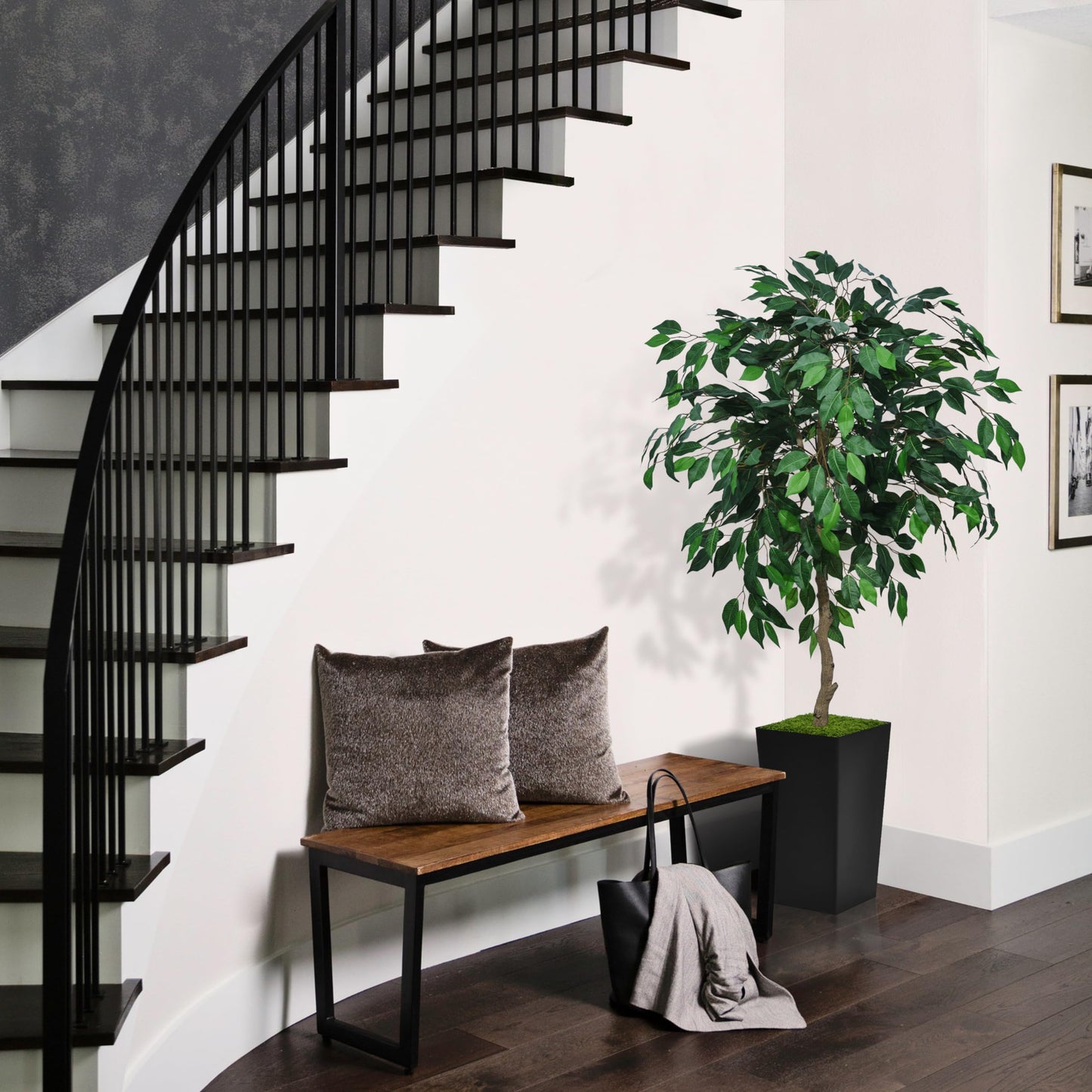 ASTIDY Artificial Ficus Tree 5FT - Faux Indoor Tree with Black Tall Planter - Fake Ficus Floor Plant in Pot - Artificial Silk Tree for Home Office Living Room Decor Indoor