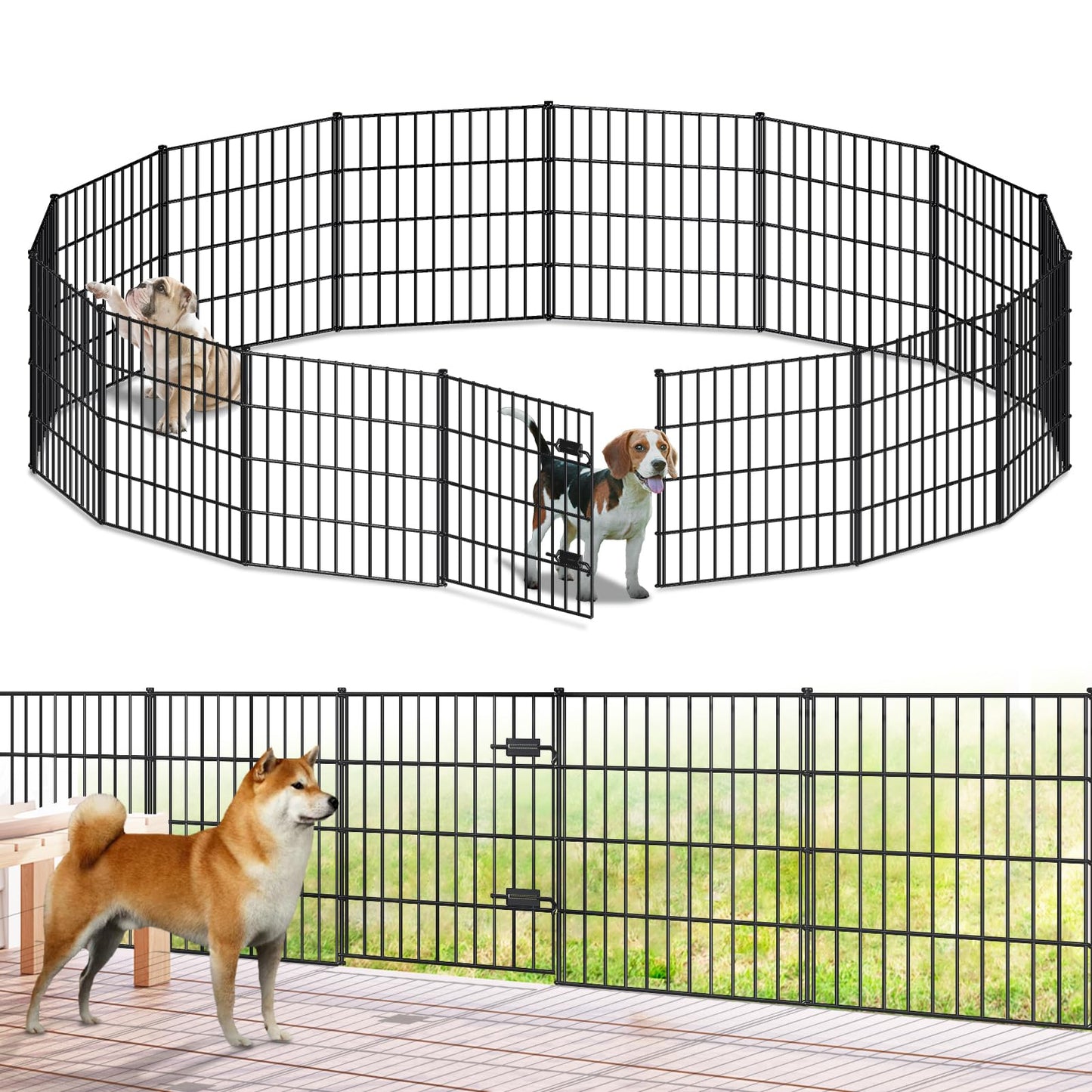 FOREHOGAR Metal Garden Fence 28in (H) x 35ft (L), 1 Gate + 14 Panels Dog Fences Border Fence Animal Barrier, No Dig Garden Fencing for Yard Flower Bed Lawn Patio Outdoor, PIN282815G Black