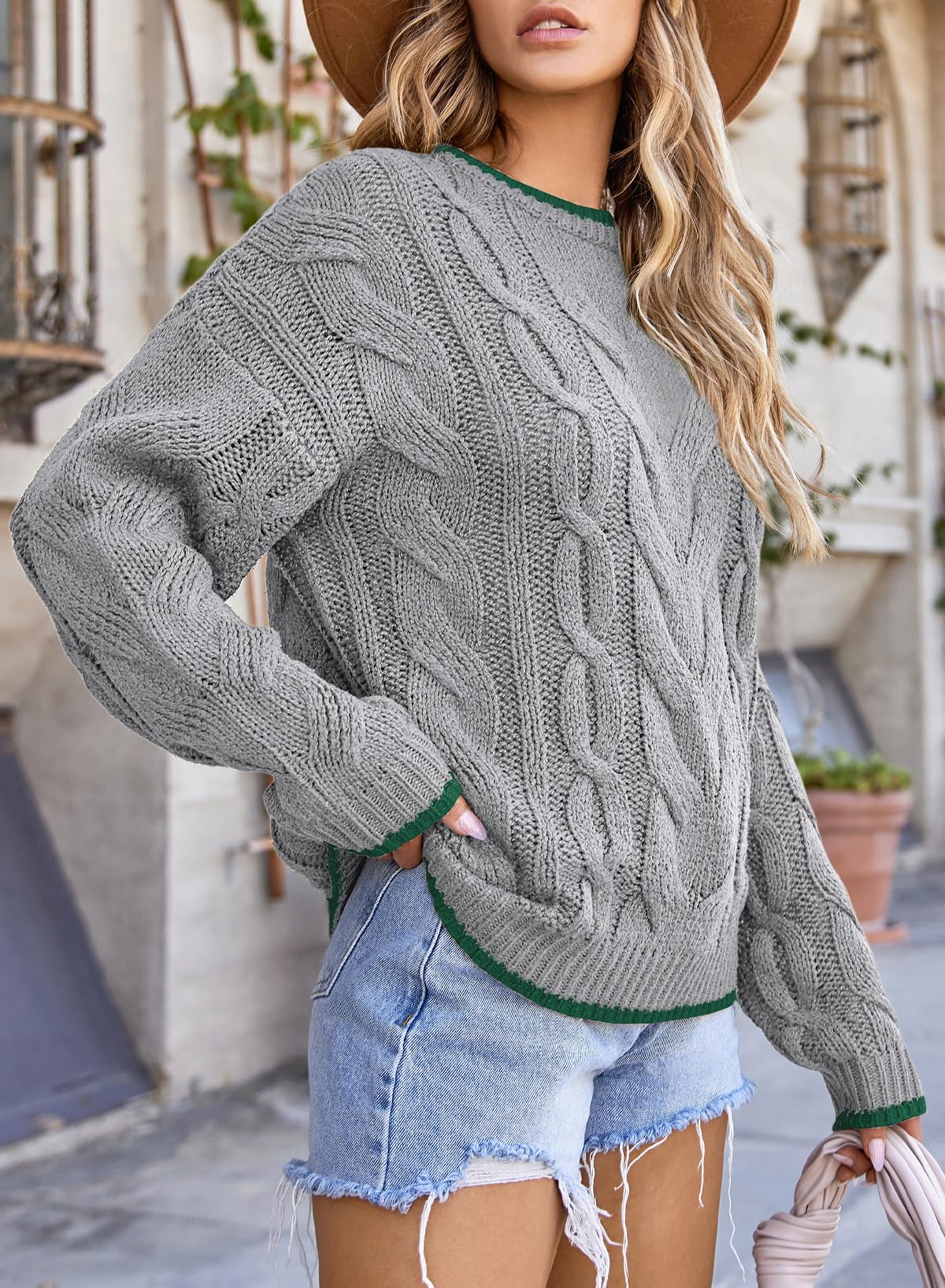 EVALESS Sweaters for Women Trendy Crewneck Long Sleeve Color Block Sweater Tops Fall 2025 Chunky Cable Knit Pullover Sweaters