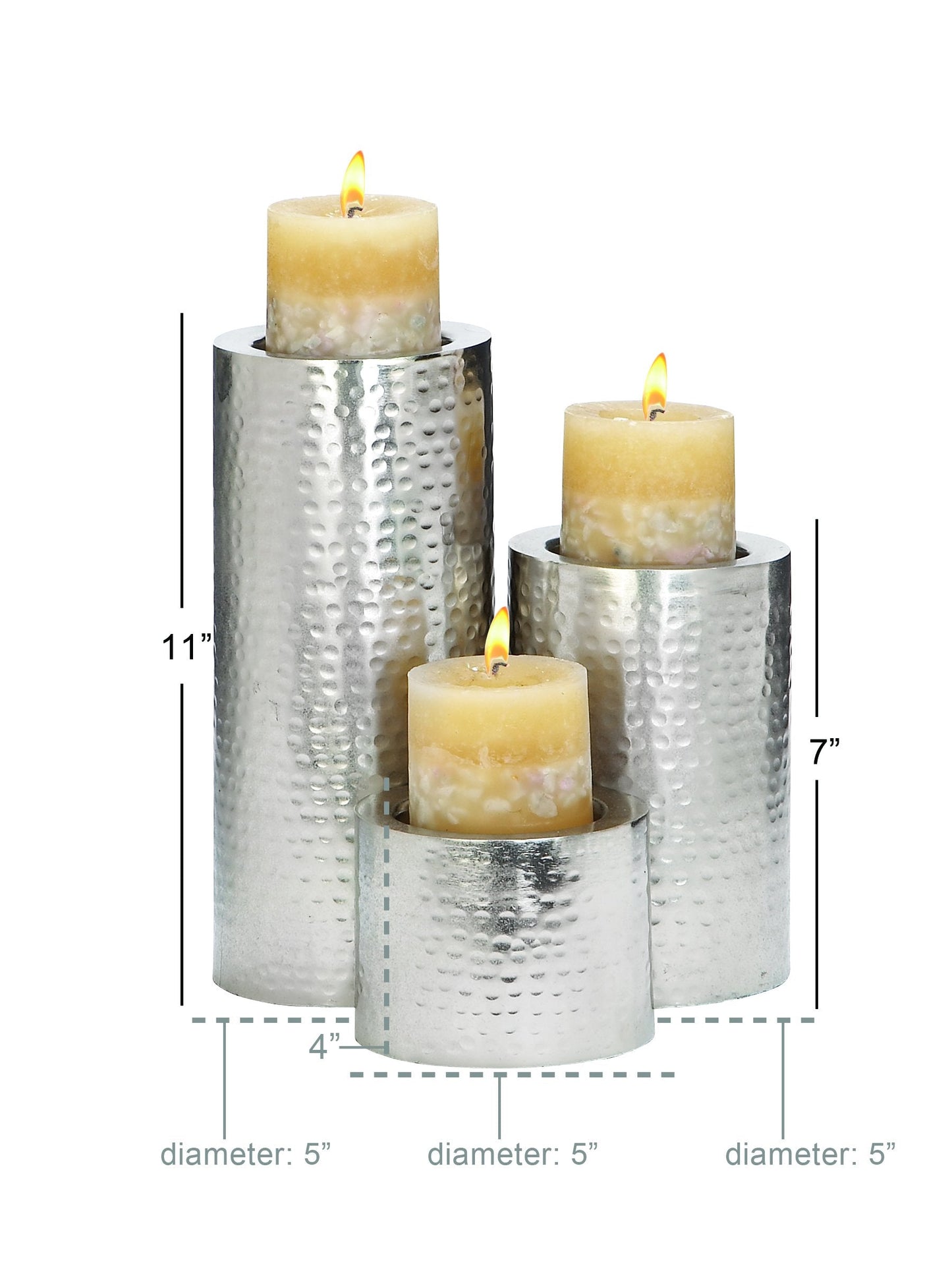 CosmoLiving by Cosmopolitan Metal Handmade Pillar Candle Holder, Set of 3 11", 7", 4"H, Silver