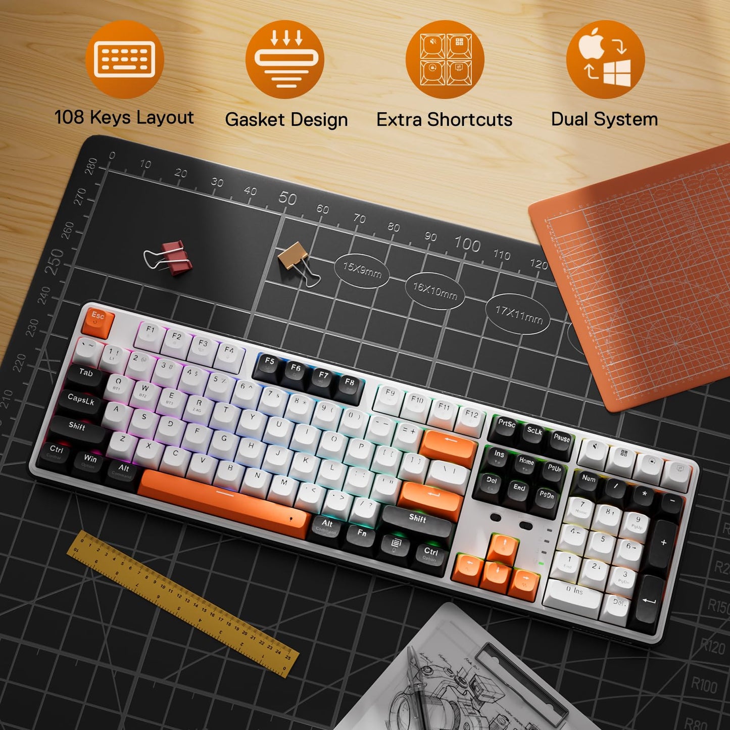 Redragon K689 PRO Wireless Gasket RGB Gaming Keyboard, 104 Keys + Extra 4 Hotkeys Mechanical Keyboard w/Upgraded Hot-swappable Socket, 5-Layer Noise Dampening, Round PBT Keycaps, Custom Linear Switch