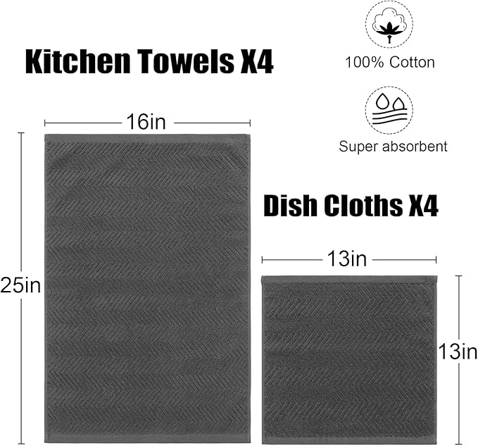 100% Cotton Kitchen Towels and Dishcloths Set