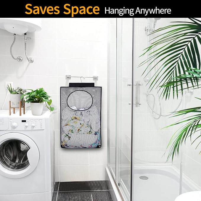 Breathable Mesh Laundry Hamper, Bringing Hooks Foldable Hanging Shower Caddy