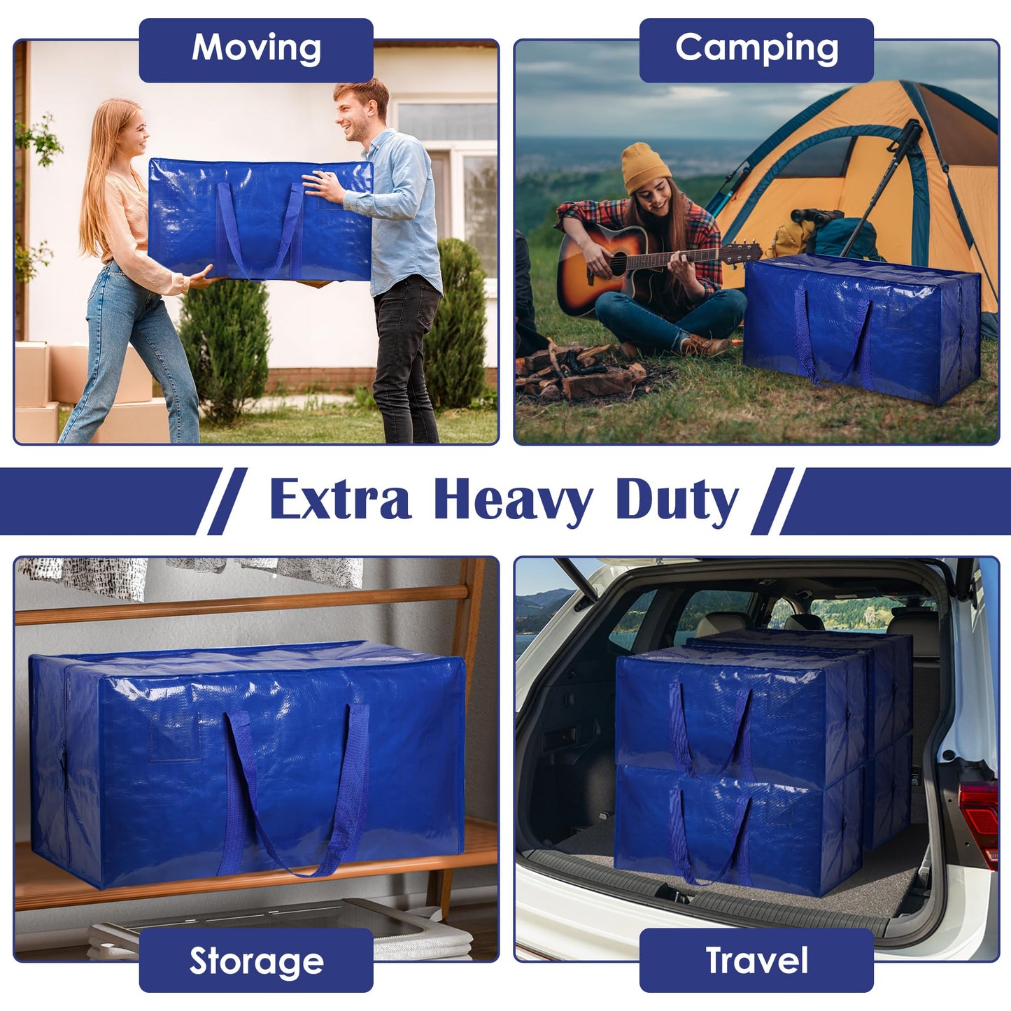 RMOHRO 6 Pack Moving Bags with Full-Open Side Zipper, Extra Large 93L Heavy Duty Waterproof Foldable Storage Totes for College Dorm, Moving & Home Organization,Blue