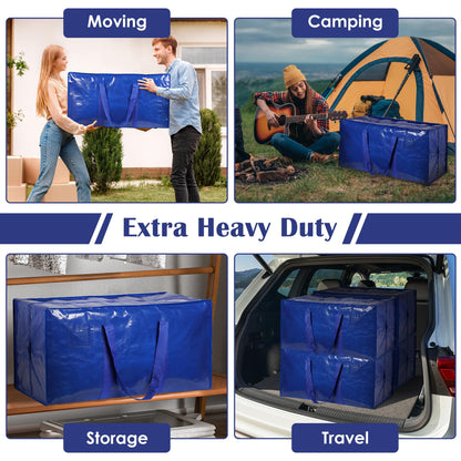RMOHRO 6 Pack Moving Bags with Full-Open Side Zipper, Extra Large 93L Heavy Duty Waterproof Foldable Storage Totes for College Dorm, Moving & Home Organization,Blue