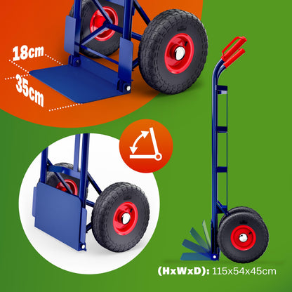GARDEBRUK® Foldable Sack Barrow | Hand Truck Trolley | Heavy Duty Steel | Load up to 200 kg | Dolly Cart | Industrial Wheels | Stair Climber | Lightweight Multi Purpose Tool | Blue