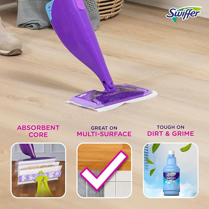 Swiffer WetJet Hardwood Floor Cleaner Spray Mop Pad Refill, Bathroom Cleaning