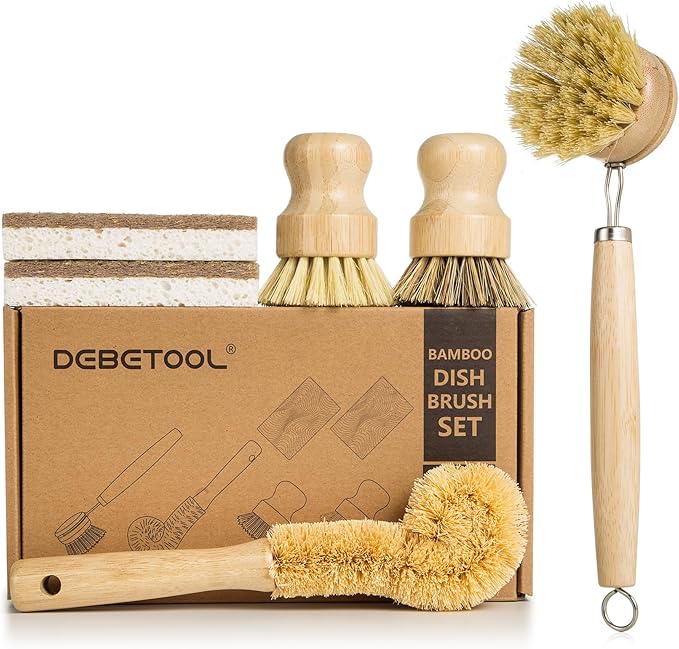 6 Piece Bamboo Dish Brush Set