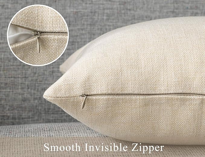 Stellhome Rectangle Burlap Throw Pillow Covers Solid Farmhouse Linen Pillowcase