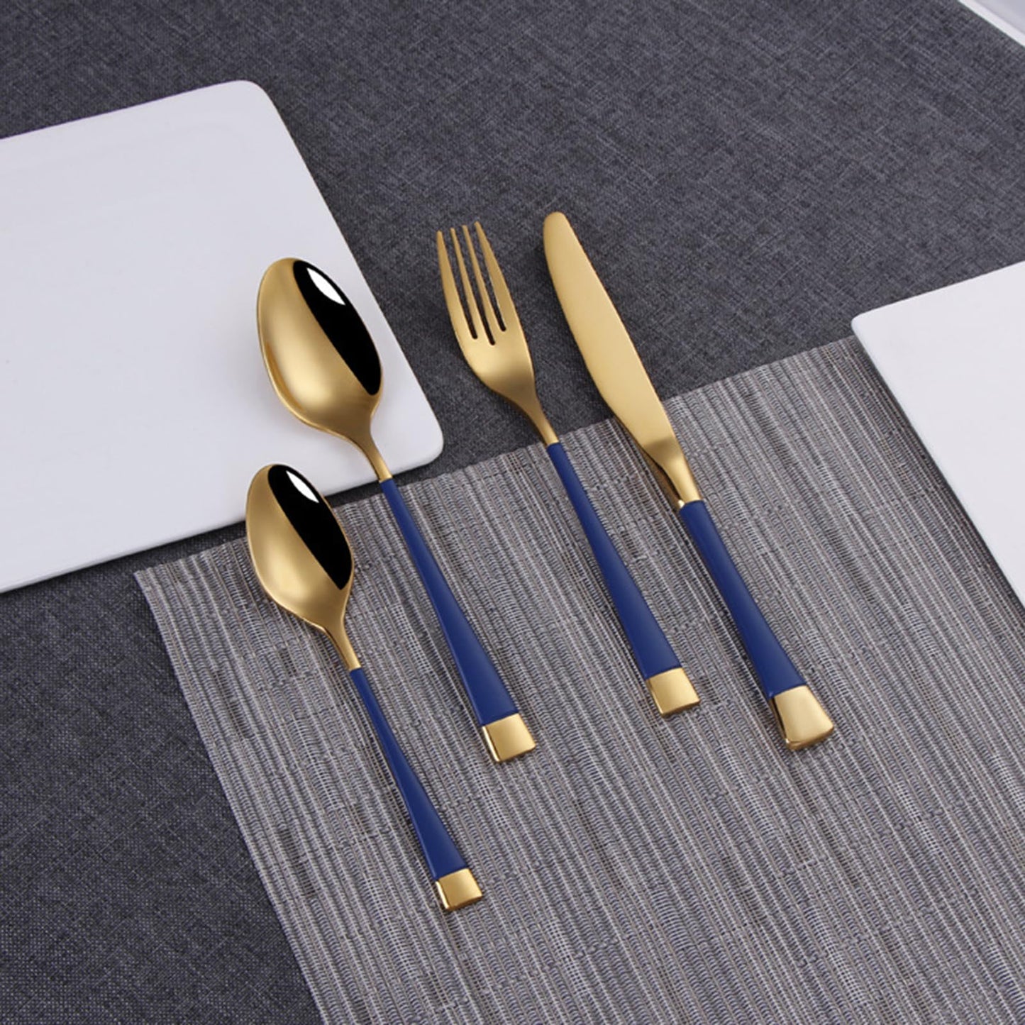 Blue-Gold Silverware ZILNEHZ Flatware Set for 8 Stainless Steel Cutlery Set Elegance Luxury Tableware Set Forks and Spoons Utensil Sets for Home Restaurant Dishwasher Safe