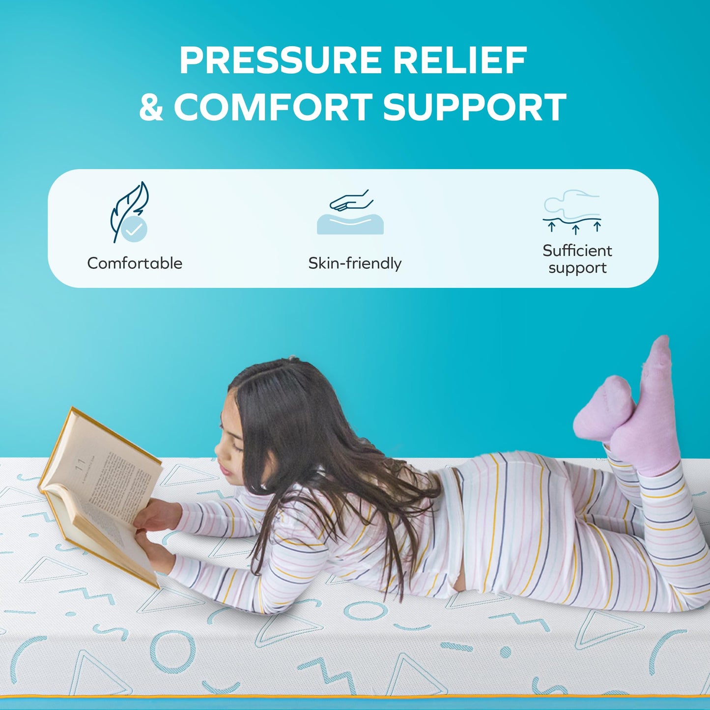 MLILY JAMA 6 Inch Kids Full Size Mattress, Memory Foam Medium Firm, Made in The USA of US Foam and Global Materials,CertiPUR-US Certified, 75x54x6,Blue