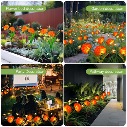 Solar Garden Lights, 4 Pack Solar Swaying Bee Lights with Flowers, Waterproof Solar Firefly Lights Outdoor for Garden Patio Yard Pathway Fall Decoration Gifts for Women Mother's Day