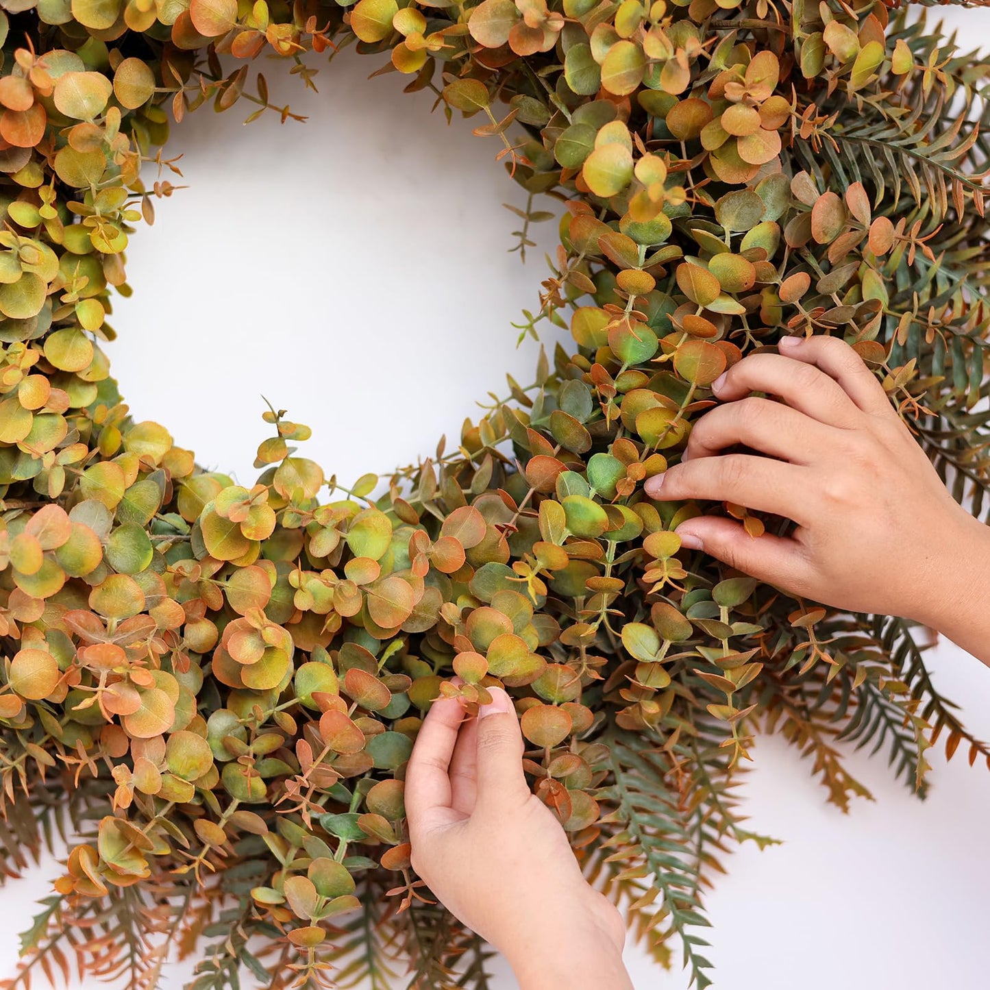 26" Fall Wreath for Front Door - Large Artificial Eucalyptus and Fake Ferns Leaves Outdoor Wreath for Porch, Window,Farmhouse,Home,Thanksgiving Day Harvest Festival Autumn Decor