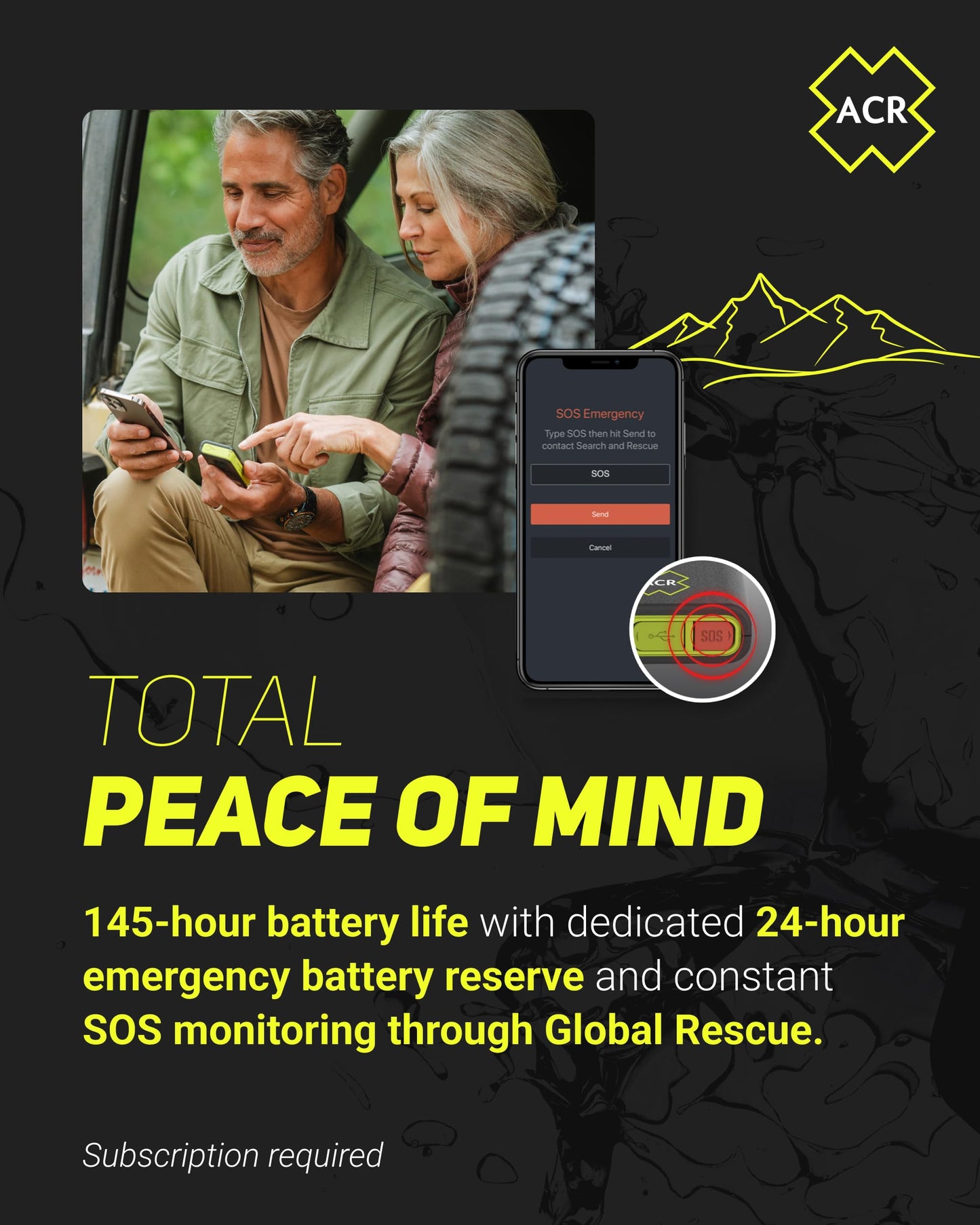 ACR Bivy Stick MESH Satellite Communicator - Dual-Mode LoRa®-Enabled Mesh & Global Iridium Coverage, Two-Way SMS, GPS Tracker, Group Messaging, SOS Emergency with 24hr Reserve Battery - iOS/Android