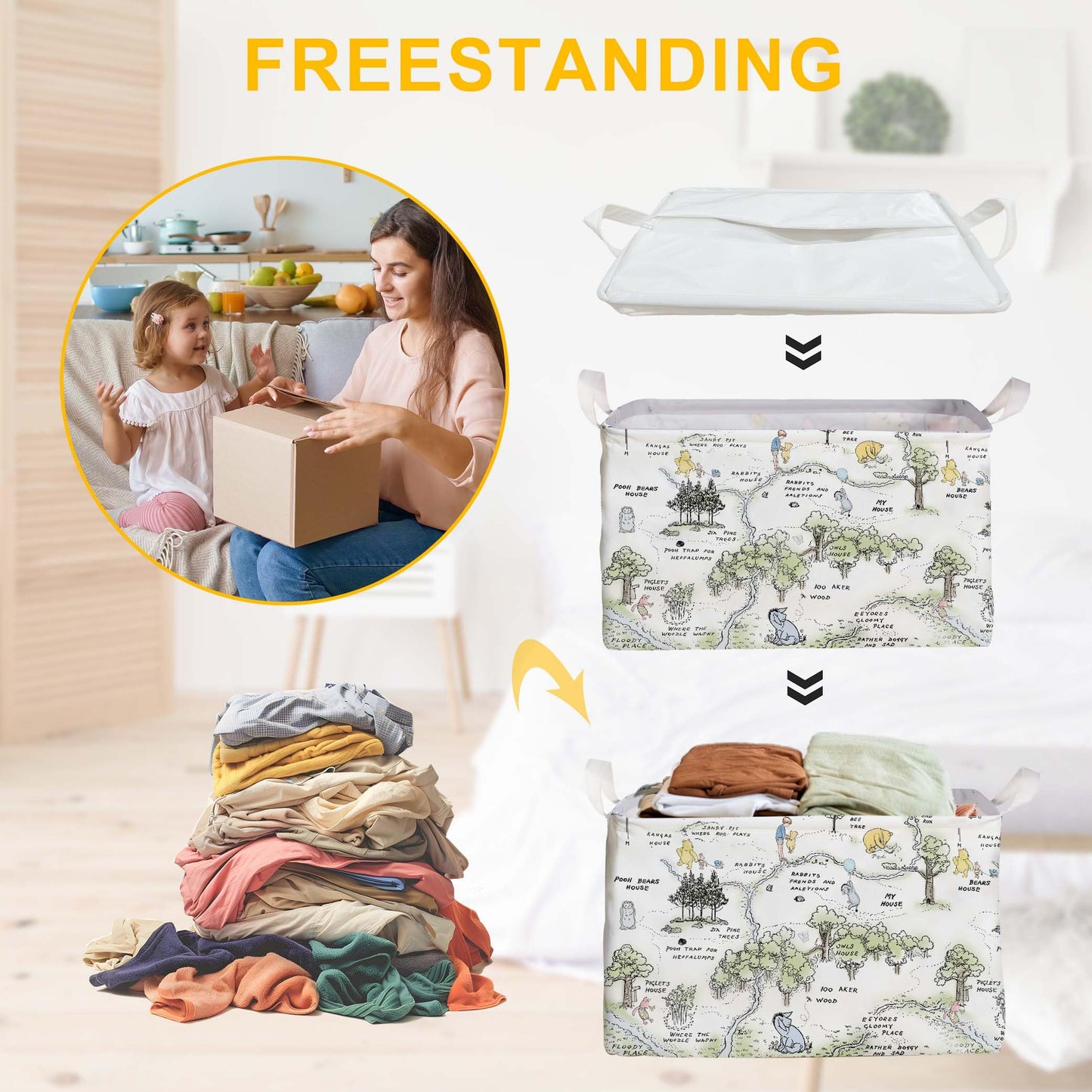 ZsaTuiy Winnie Nursery Baby Stuff, Winnie Storage Basket, Winnie Nursery Storage Baske Storage Basket With A Waterproof PE Coating, Storage Baskets Suitable For Bathroom and Bedroom