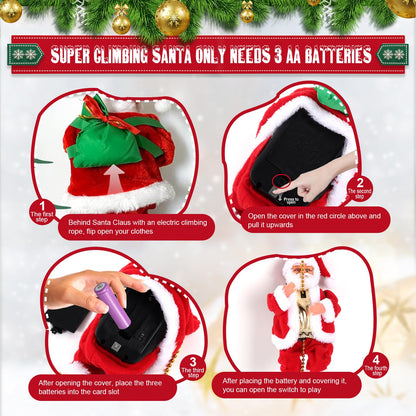 Gfilay Climbing Santa with Music, Christmas Tree Pendant Ornament Novelty Climbing Santa Claus on Rope, Holiday Decoration, Great Gift