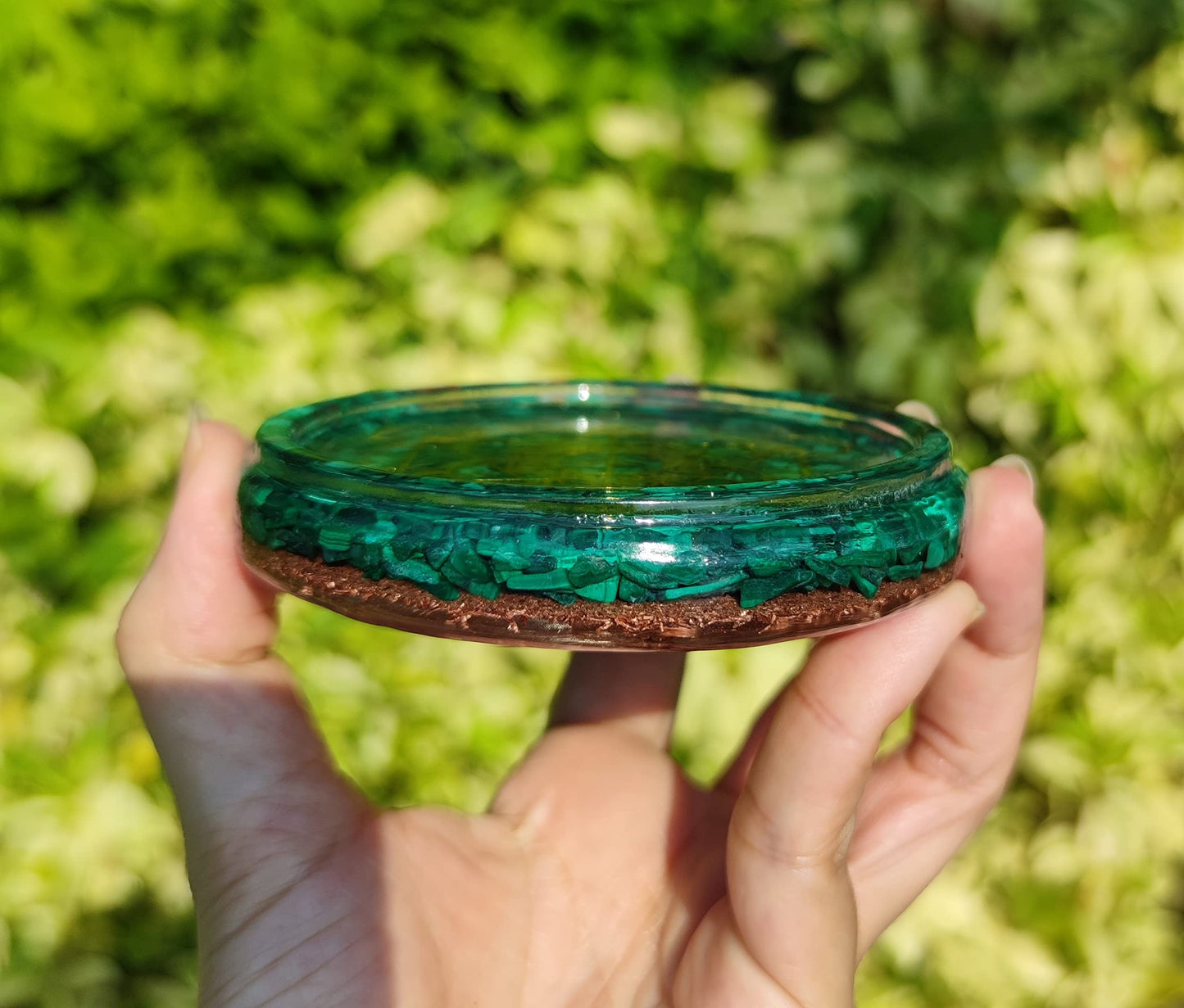 ZZYBIA LARGE 4" Malachite Crystals Metatron's Cube Merkaba Coaster Water Charging Plate Energy Dome