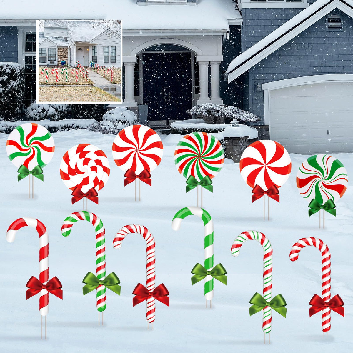 Glenmal 12 Pcs Christmas Yard Decor Outdoor Peppermint and Candy Cane Yard Decorations with Stakes Waterproof Xmas Garden Lawn Pathway Decorations Christmas Decor Outside(Red White, Red Green)