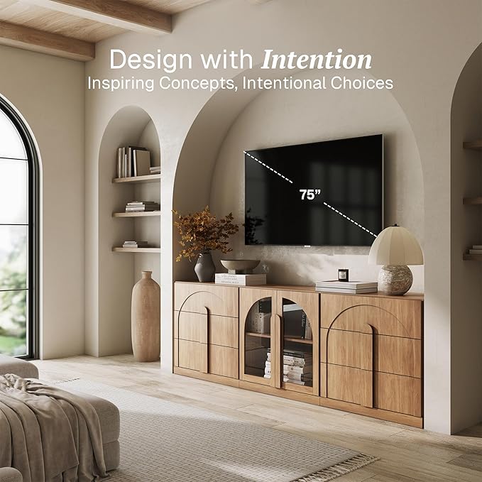 BELLEZE 3-Piece Sideboard Cabinet Set Freely Configurable, Modern Wood Modular