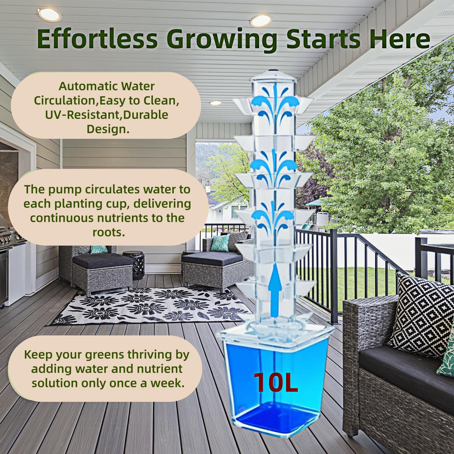 Hydroponics Tower Growing System Kit, Vertical Garden Indoor Outdoor, Up to 35 plants,Lettuce Grow Tower & Timer, Smart Indoor Growing System for Kitchen, Balcony, Apartment Herbs & Vegetables
