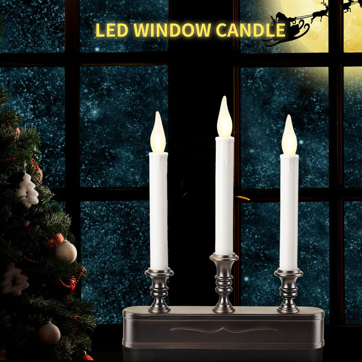 FGDECORJOIE Delicate Battery Operated Flicker Flame Black Antique 3 Tier LED Window Candelabra 11.5 Inch Hight with Automtically Recycle Timer 8 Hours On/16 Hours Off for Christmas New Year Festival