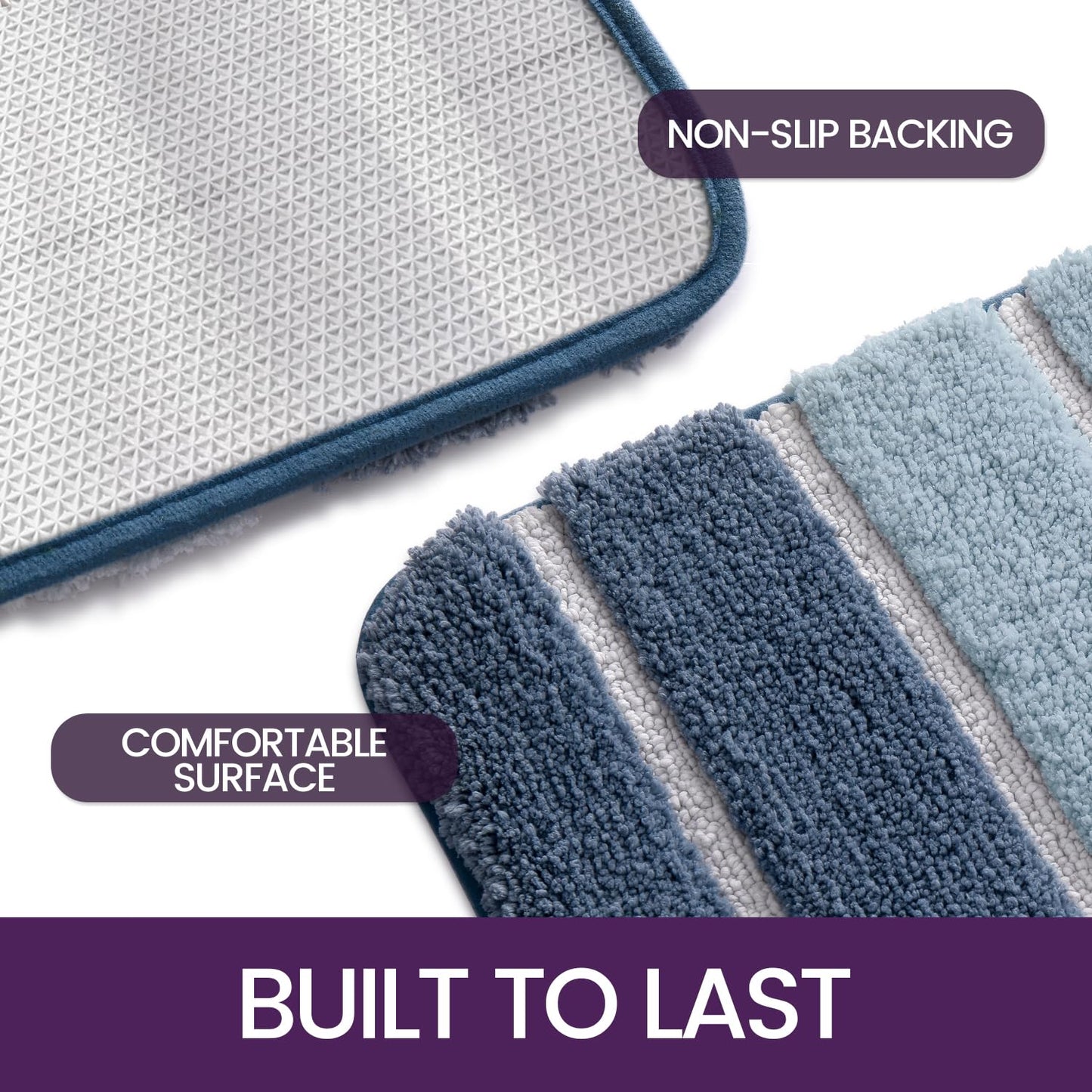 DEXI Bath Mat 40 x 60 cm, Extra Soft Absorbent Microfiber, Non-Slip Washable Rugs for Shower Floor, Bathmat Bathroom Accessories Decor, Blue