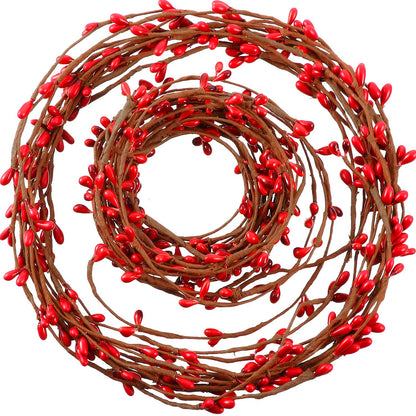 Gejoy 2 Rolls 40 Feet Double Pip Berry Garland Floral Craft Country Pip Berry Garland Floral Craft Decor, Artificial Christmas Decoration (Red)