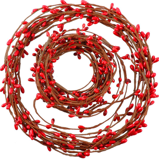 Gejoy 2 Rolls 40 Feet Double Pip Berry Garland Floral Craft Country Pip Berry Garland Floral Craft Decor, Artificial Christmas Decoration (Red)