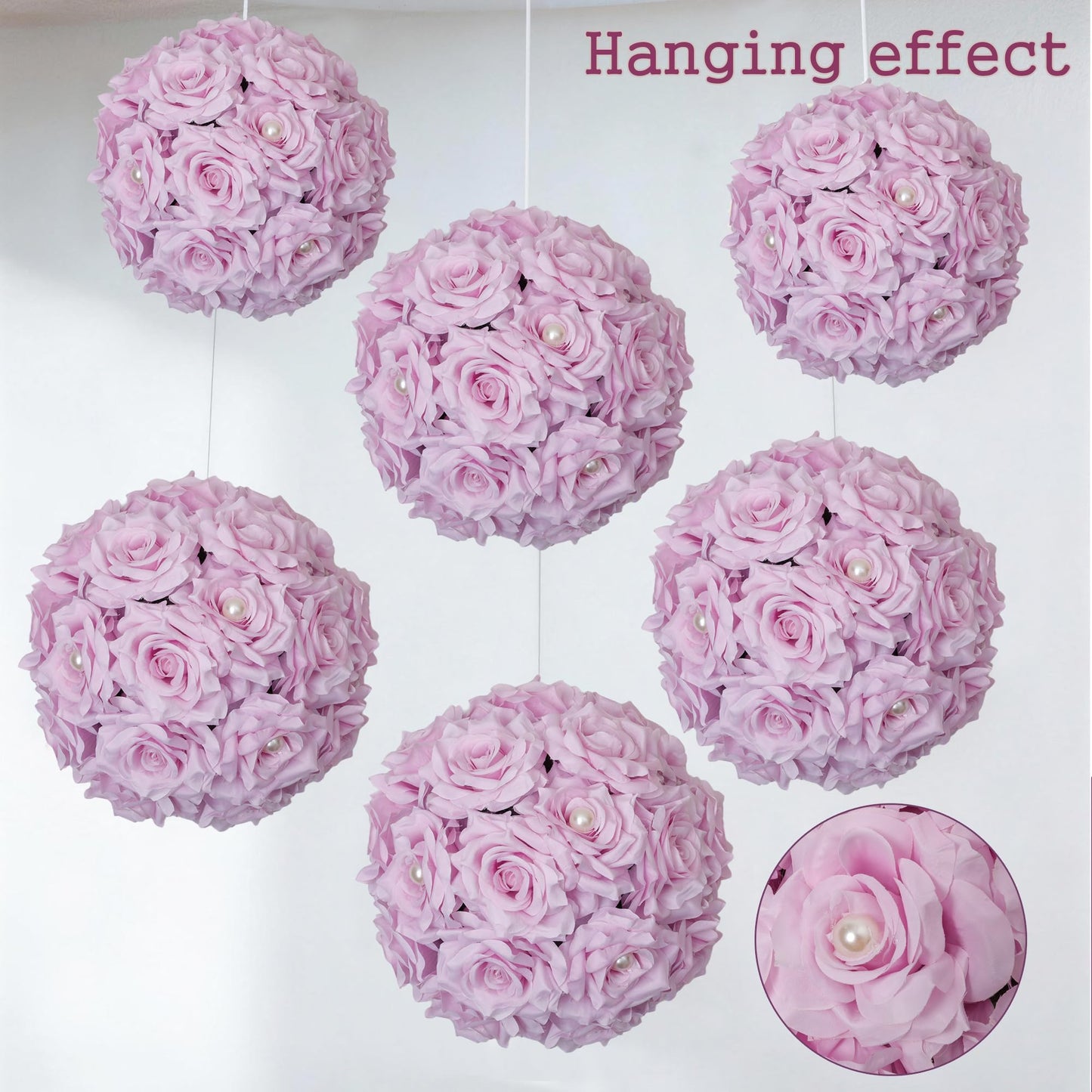 BloomTrend Flower Centerpieces for Wedding Tables: 2 Pcs 9.5 inch Diameter Pearl Inlaid Purple Silk Rose Artificial Flower Ball for Weddings Party Birthday Bridal Shower Decorations