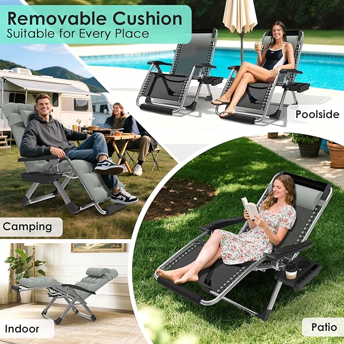 Suteck Oversized Zero Gravity Chair,29In XL Lounge Chair w/Removable Cushion&Headrest, Reclining Camping Chair w/Upgraded Lock and Footrest, Reclining Patio Chairs Recliner for Indoor Outdoor